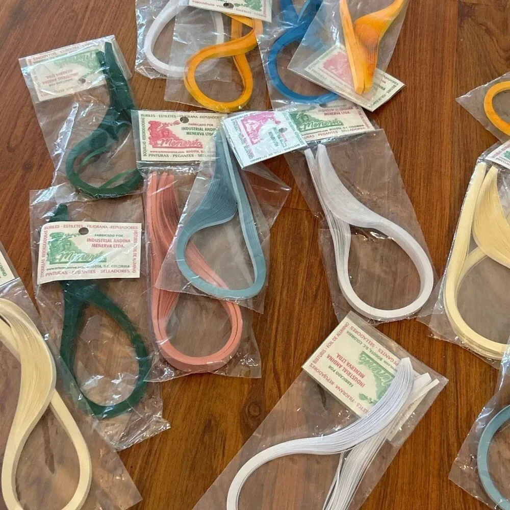 New lot of 15 assorted quilling paper pink white green blue arts and crafts